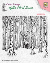 Billede: Nellie Snellen Clearstamps “Deer in forrest” IFS017, 95x126mm, førpris kr. 40,- nupris 