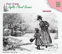 Billede: stempel mor og barn i sneen, NS Clearstamp “Vintage Wintery Scene