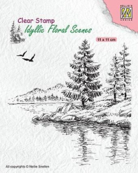 Billede: stempel vinterbilled ved floden, NS Clearstamp “Winter Water's edge