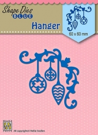 Billede: skæreskabelon 3 julekugler på lille ophæng, NS SHAPE DIES BLUE “Christmas hanger-2” SDB069, 60x60mm