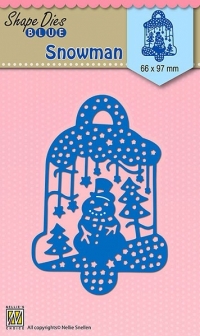 Billede: skæreskabelon snemandsophæng, NS SHAPE DIES BLUE “Scene with snowman” SDB070, 66x97mm, førpris kr. 48,- nupris