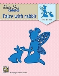 Billede: skæreskabelon fe med kanin, NS SHAPE DIES BLUE “Fairie with rabbit” SDB071, 75x67mm 