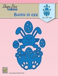 Billede: skæreskabelon påskekanin i æg, NS SHAPE DIES BLUE “Easter bunny in egg” SDB072, 65x97mm, førpris kr. 72,- nupris