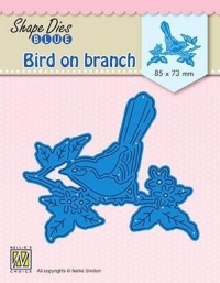 Billede: skæreskabelon fugl på gren, NS SHAPE DIES BLUE “Bird on branch” SDB073, 85x73mm 