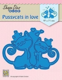 Billede: skæreskabelon 2 forelskede katte, NS SHAPE DIES BLUE “Pussycats in love” SDB075, 97x71mm