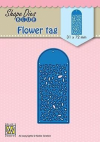 Billede: skæreskabelon 1 stor tag med udskæring, NS SHAPE DIES BLUE “Flower tag” SDB077, 31x72mm