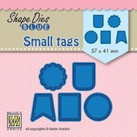 Billede: skæreskabelon 5 små tags, NS SHAPE DIES BLUE “Small tags” SDB078, 57x41mm, førpris kr. 30,- nupris