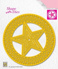 Billede: skæreskabelon cirkel med 5-takket stjerne, NS SHAPE DIES “5-point stars in circle” SD159, 113x113mm