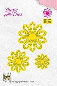 Billede: skæreskabelon 3 størrelser blomster, NS SHAPE DIES “Flower-5” SD162, 3,8x4 / 2,9x3 & 1,9x2cm 