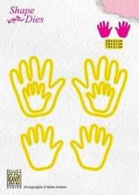 Billede: skæreskabelon 3 størrelser babyhænder, NS SHAPE DIES “Baby hands” SD165, 3,8x4,2 / 2,8x3,1 & 1,9x2,1cm 