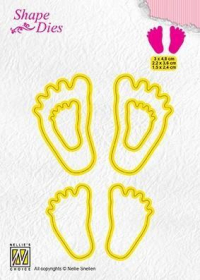 Billede: skæreskabelon 3 størrelser babyfødder, NS SHAPE DIES “Baby feet” SD166, 3x4,8 / 2,2x3,6 & 1,1x2,4cm 