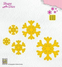 Billede: skæreskabelon 5 stk. snekrystaller, NS SHAPE DIES “Snowflakes” SD168, 14x15 / 19x20 / 29x30 / 38x70 & 48x50mm 