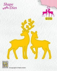 Billede: skæreskabelon 2 rensdyr, NS SHAPE DIES “Deer” SD169, 51x75 & 38x51mm 