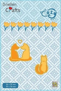 Billede: skære/prægeskabelon kærlige katte, NS Snellen Crafts Dies “Pussycats” SCCOD006, 36x29 & 20x30mm, førpris kr. 50,- nupris 