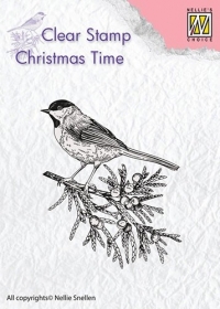 Billede: NS Clearstamp “Conifer branch with bird” CT023, 48x58mm, førpris kr. 24,- nupris