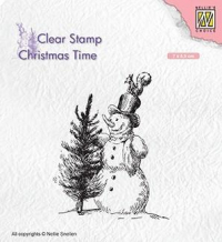 Billede: NS Clearstamp CT029, 70x55mm, Snowman with tree, førpris kr. 28,- nupris 