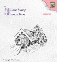 Billede: NS Clearstamp CT030, 70x60mm, Cosily snowy cottage, førpris kr. 28,- nupris 