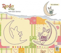 Billede: skæreskabelon og stempel NS DADA DIES & CLEARSTAMP “Moon” DDCS007, 61x64mm, kanin i månen, førpris kr. 34,- nupris