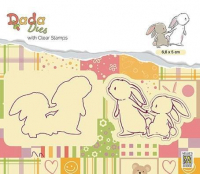 Billede: skæreskabelon og stempel NS DADA DIES & CLEARSTAMP “Walking with mama” DDCS008, 66x50mm, mor og barnkanin går, førpris kr. 30,- nupris