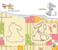 Billede: skæreskabelon og stempel NS DADA DIES & CLEARSTAMP “Hugs” DDCS009, 46x67mm, 2 krammekaniner