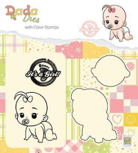 Billede: skæreskabelon og stempel lille kravlende babypige og It's a girl, NS DADA DIES & CLEARSTAMP “It's A Girl - Crawling” DDCS012, 42x50mm, førpris kr. 38,-, nupris