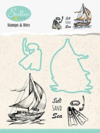 Billede: skæreskabelon og stempel sejlskib og snorkeludstyr, NS DIES & CLEARSTAMP 