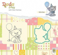 Billede: stempel og skæreskabelon kat med ballon, NS DADA DIES & CLEARSTAMP 