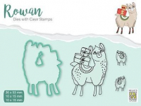 Billede: skæreskabelon og stempel lama, NS Rowan Dies & Clearstamp, Christmas Lama, RDCS002, Biggest: 36x53mm, førpris kr. 44,- nupris