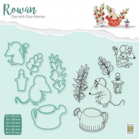 Billede: skæreskabelon og stempler mus, kaffekande, lyslanterne og små grene, NS Rowan Dies & Clearstamp, Coffee-pot, RDCS006, Biggest: 41x34mm