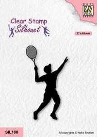 Billede: stempel tennisspiller mand, Nellie Snellen Clearstamp