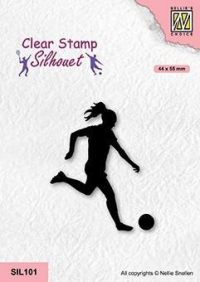 Billede: stempel fodboldspiller pige, Nellie Snellen Clearstamp