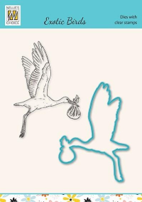 Billede: stempel og skæreskabel stork med babylevering, NS Dies & Clearstamp 