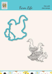 Billede: stempel og skæreskabelon andefamilie, NS Dies & Clearstamp 