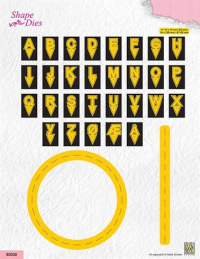 Billede: skæreskabelon dansk alfabet, som kan sættes ind i de 2 opskæringsdies, NS Shape dies 