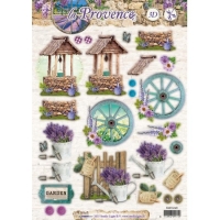 Billede: StudioLight Udstanset 3D Ark havebrønd, vognhjul og hegn med blomster, la Provence