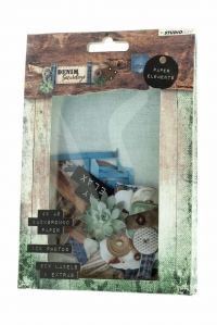 Billede: STUDIO LIGHT Die Cut Paper Set EASYDEN646, ca. 4x6 Background + 10x Photos + 30x Labels, matcher hele serien DENIM SATURDAYS 