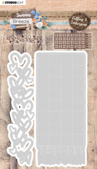 Billede: skære/prægeskabelon hjertekant og strandtæppe/strandmåtte, Studio Light Dies STENCILSUB289, strandtæppe ca. 58x134mm