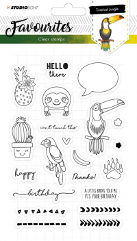 Billede: STUDIO LIGHT STEMPEL A5 STAMPSL334, Tropical jungle, ananas, kaktus, papegøje m.v. 