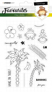 Billede: STUDIO LIGHT STEMPEL A5 STAMPSL335, Tropical jungle, bananpalmer og abekatte m.v.