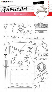 Billede: Studio Light Clearstamp STAMPSL425, A5, hund, kat, kanin, og en masse ting fra haven