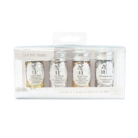 Billede: Nuvo - Pure Sheen 4 Pack - Golden Years Confetti - 284n, Light Gold Hexagons, Ice White Circles, Rose Gold Squares and Mirrorball Stars, gode til shakerkort, førpris kr. 72,- nupris