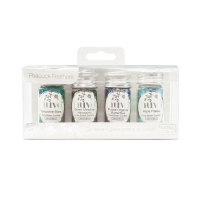 Billede: Nuvo - Pure Sheen 4 Pack - Peacock Feathers Confetti - 286n, Turquoise Stars, Green Meadow Hexagons, Purple Organza Butterflies and Aqua Flakes, gode til shakerkort, førpris kr. 72,- nupris