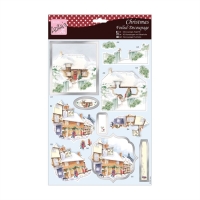 Billede: sne- og julepyntede huse, udstanset 3d, ANT 169450, førpris kr. 10,- nupris
