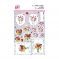 Billede: røde blomster i potte og gyldne blomster i vase, Anita's udstanset 3d, ANT 169492, førpris kr. 10,- nupris