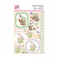 Billede: blomster i kurv og vandkande med kaniner, Anita's udstanset 3d, ANT 169509, førpris kr. 10,- nupris
