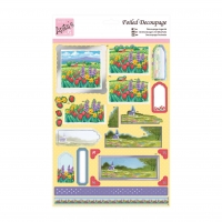 Billede: blomstermarken i flor, kirken langt ude på marken, Anita's udstanset 3d, ANT 169516, førpris kr. 10,- nupris