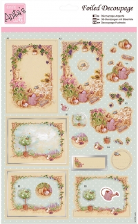 Billede: lille indrammet havebilled med vandkande, og opstammet træ, Anita's udstanset 3d, ANT 169528