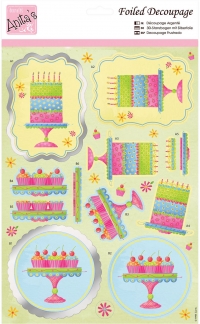 Billede: kage med lys på fad, cupcakes på fad, Anita's udstanset 3d, ANT 169531, førpris kr. 10,- nupris