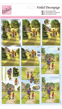 Billede: far og dreng med hund på stien, far og søn cykler, Anita's udstanset 3d, ANT 169555