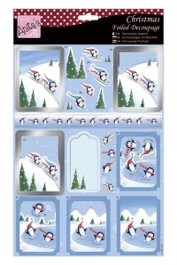 Billede:  Anita's Udstanset 3D ark, pingviner på ski og skøjter, “ANT 169570